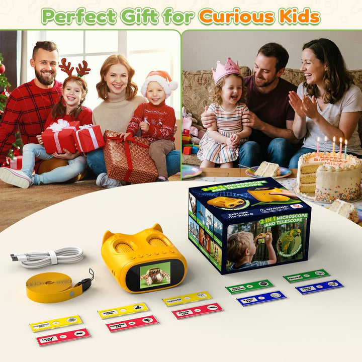 1000X Mikroskop für Kinder Taschenmikroskop Digital: 2-in-1 Handmikroskop und Teleskop für Kinder mi