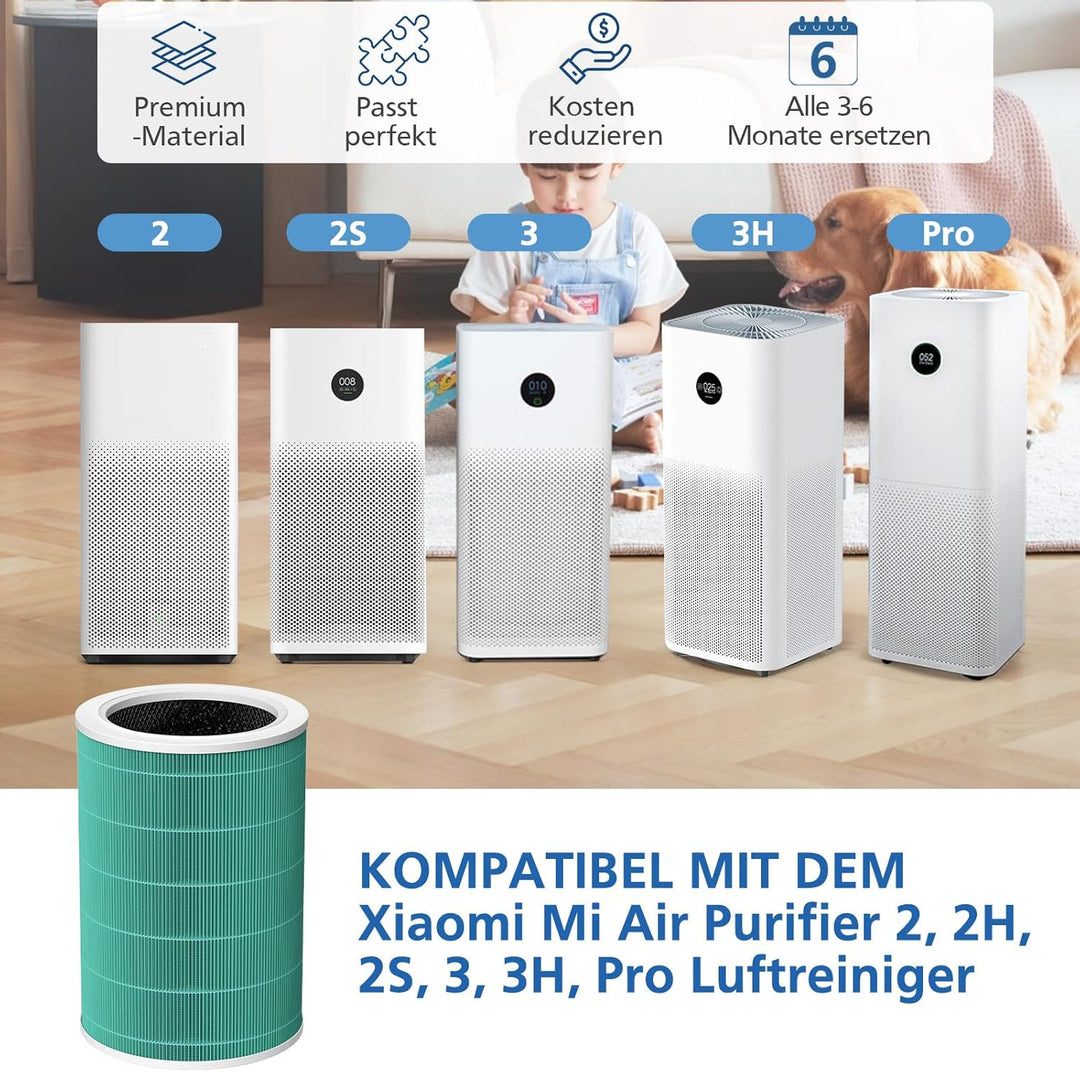 Ersatzfilter für Xiaomi Mi Luftreiniger 2, 2H, 2S, 3, 3H, 3C, Pro (Grün), Grün