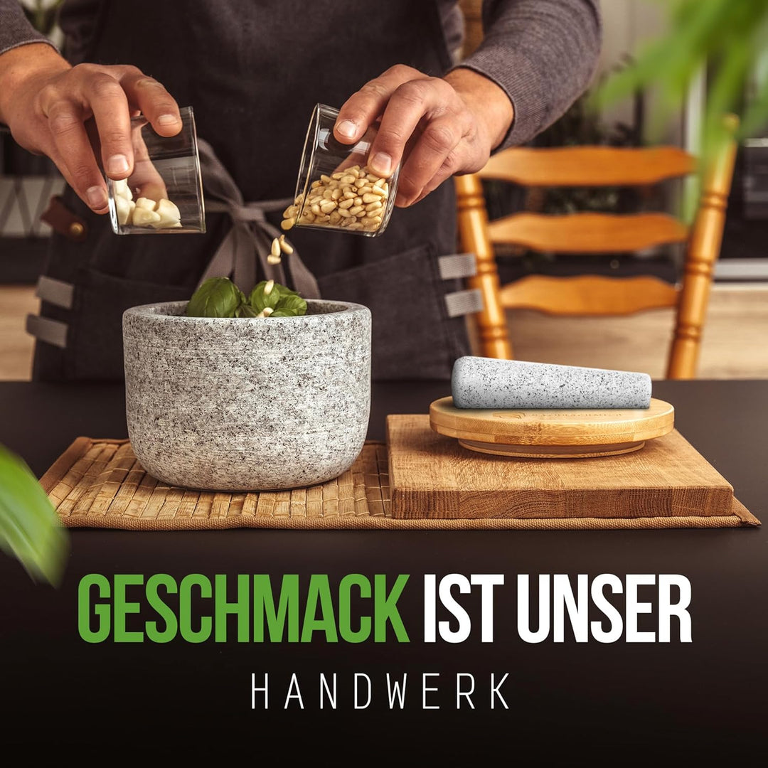 NATURSCHMIED Mörser mit Stössel & Deckel - AirProof 2.0 Verschluss + SolidStand Pad | 750 ml - Hellg