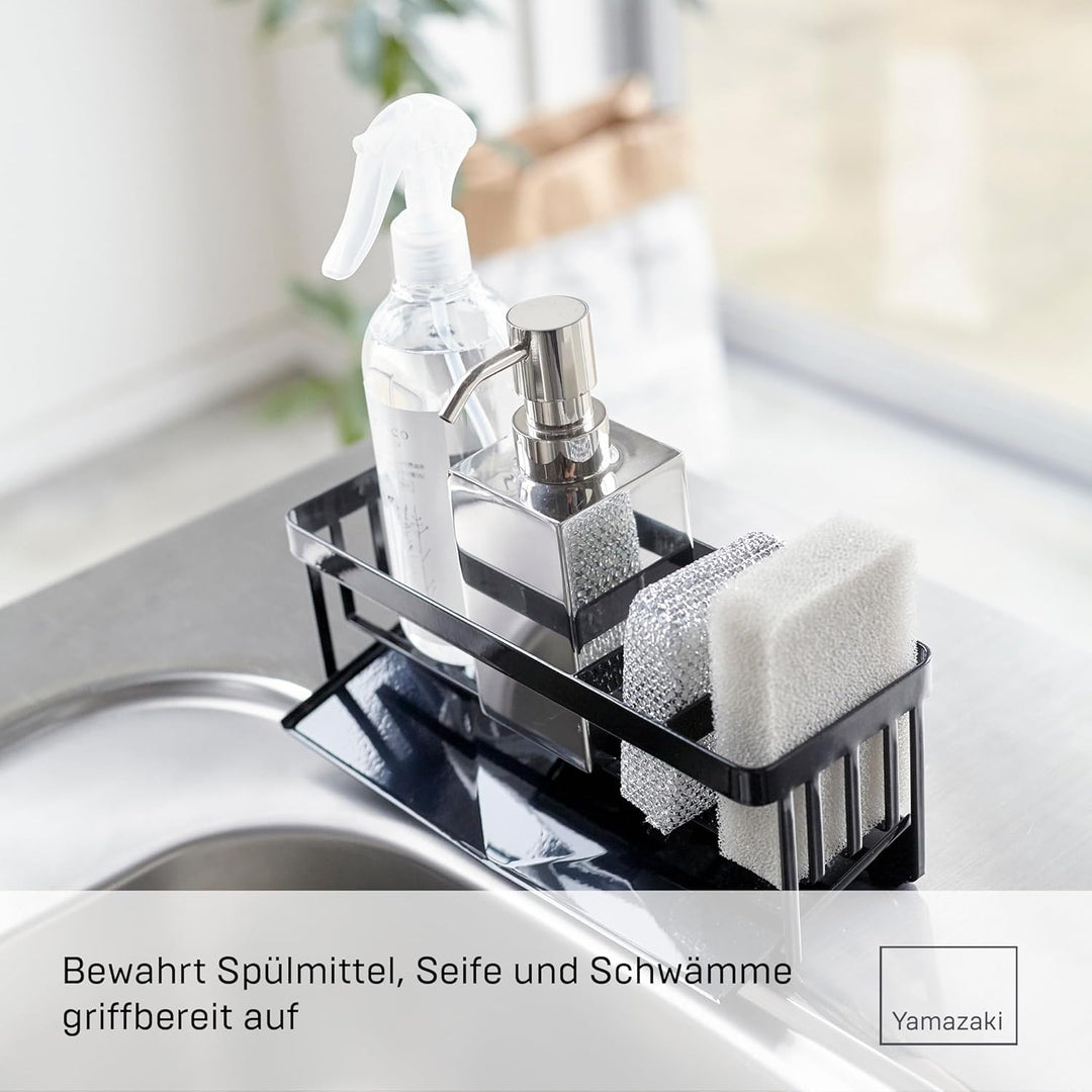 YAMAZAKI Tower Abtropfgestell für Schwämme & Spülmittel, Schwarz, Stahl, Einheitsgrösse, Schwarz, St