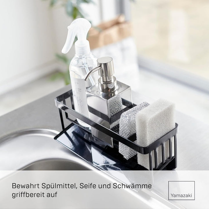 YAMAZAKI Tower Abtropfgestell für Schwämme & Spülmittel, Schwarz, Stahl, Einheitsgrösse, Schwarz, St