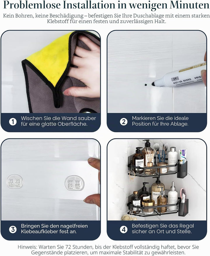 ADOV Eck-Dusch-Caddy, selbstklebender Badezimmer-Caddy mit Seifenhalter, Rostfreie Edelstahl-Duschre