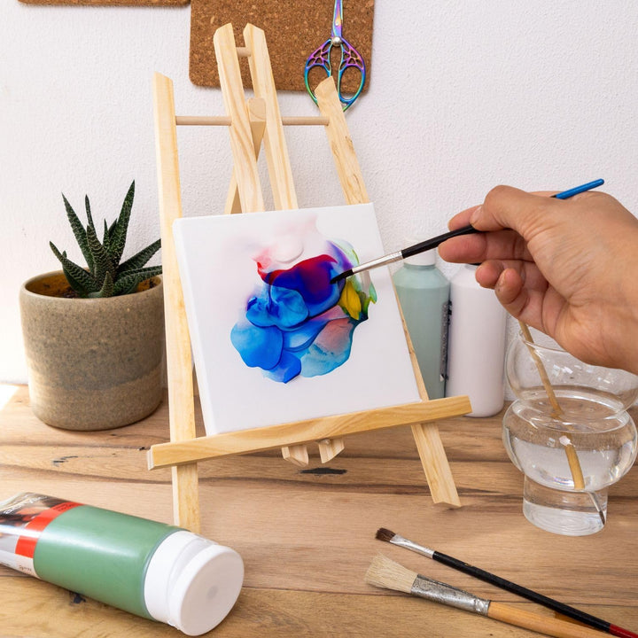 Tischstaffelei aus Buchenholz 27 x 50 cm - Klappbarer Bildhalter, Deko Foto-Ständer, Dreibeinige Sit