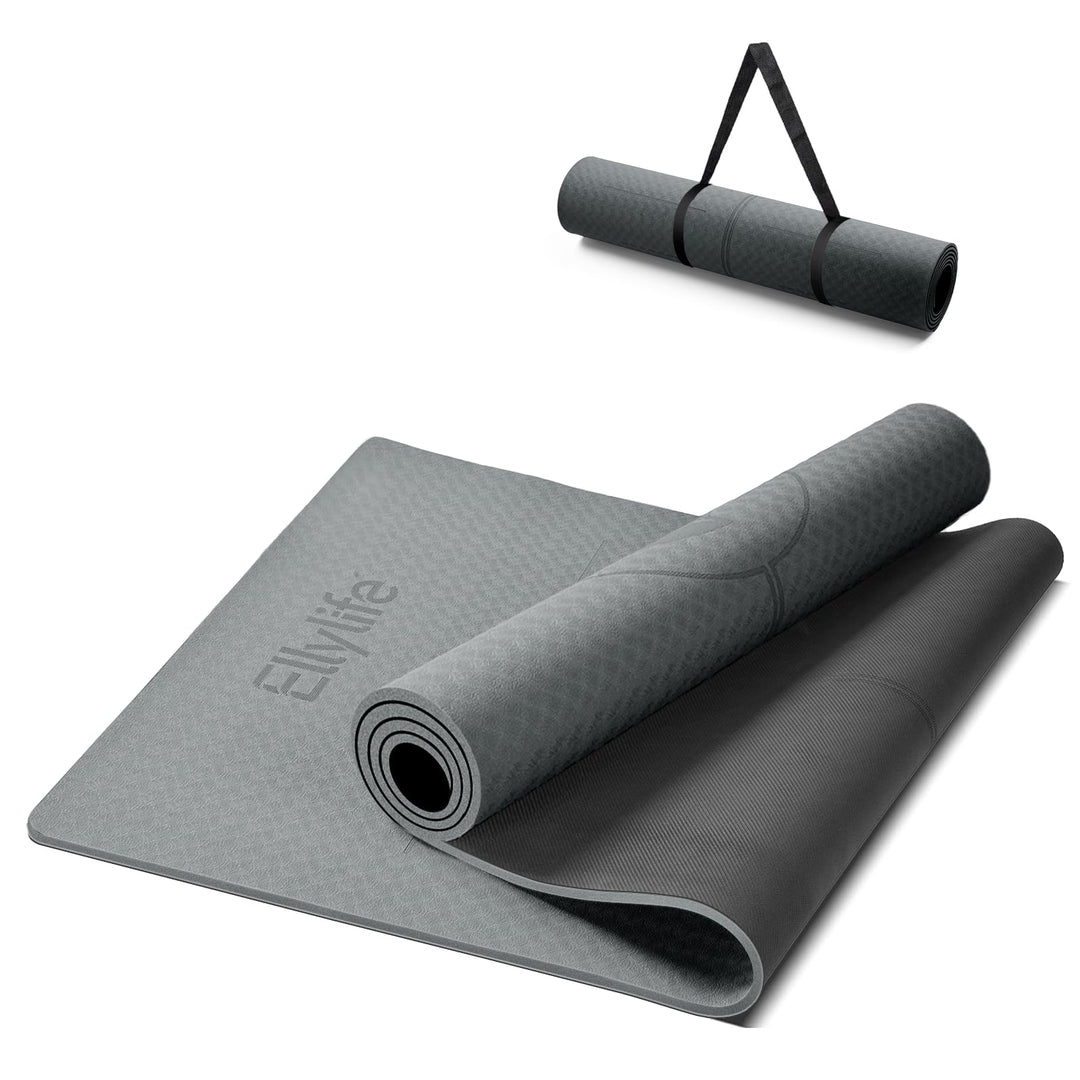 Yogamatte aus ECO Naturkautschuk & Hhautfreundlichem TPE, Extrem Rutschfest, Ausrichtungslinien, Ein