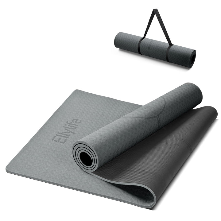 Yogamatte aus ECO Naturkautschuk & Hhautfreundlichem TPE, Extrem Rutschfest, Ausrichtungslinien, Ein