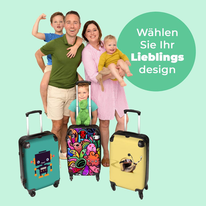 Koffer gross Trolley Rollkoffer Reisekoffer mit 4 Rollen Fotokoffer - Design - Monster - Regenbogen