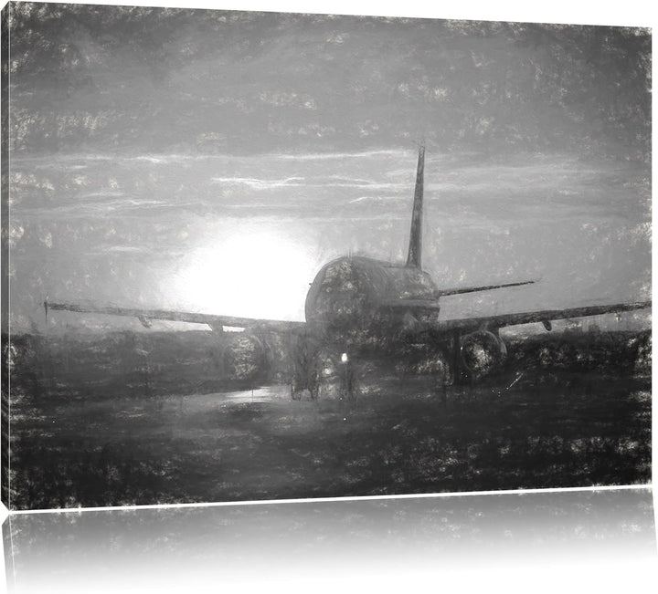 Pixxprint Flugzeug im Sonnenuntergang 100x70cm Leinwandbild Wandbild Kunstdruck, 100x70