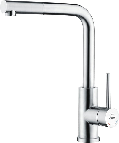 DURO Küchenarmatur Acero, aus Gebürstetem Edelstahl, ohne Stopfen, Wassersparend, Einhebel-Einloch-S