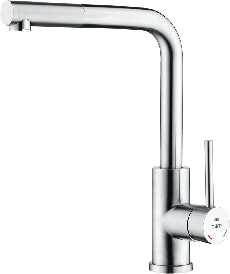 DURO Küchenarmatur Acero, aus Gebürstetem Edelstahl, ohne Stopfen, Wassersparend, Einhebel-Einloch-S