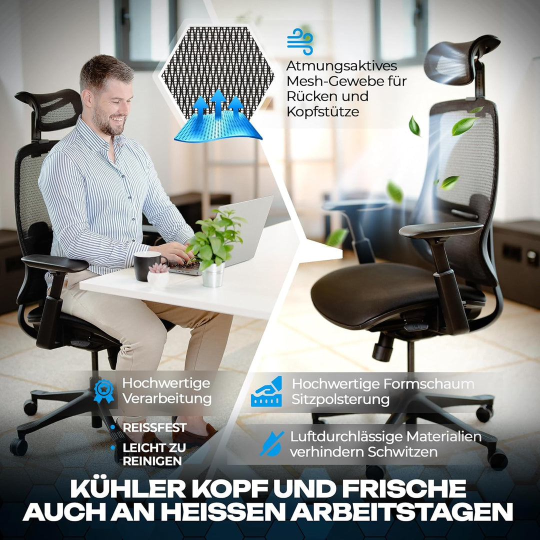 VALKENSTOL M5 Bürostuhl Ergonomisch - Höhenverstellbare Rückenlehne, Polster-Sitz - Ergonomischer Bü