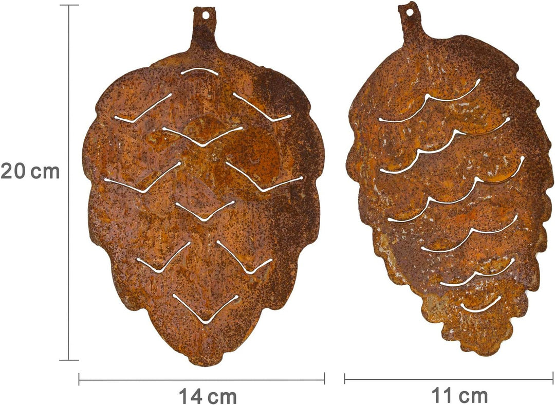 Metall Zapfen zum aufhängen Edelrost Herbstdeko Rosthänger Baumhänger Made in Europa Höhe=20 cm 2er