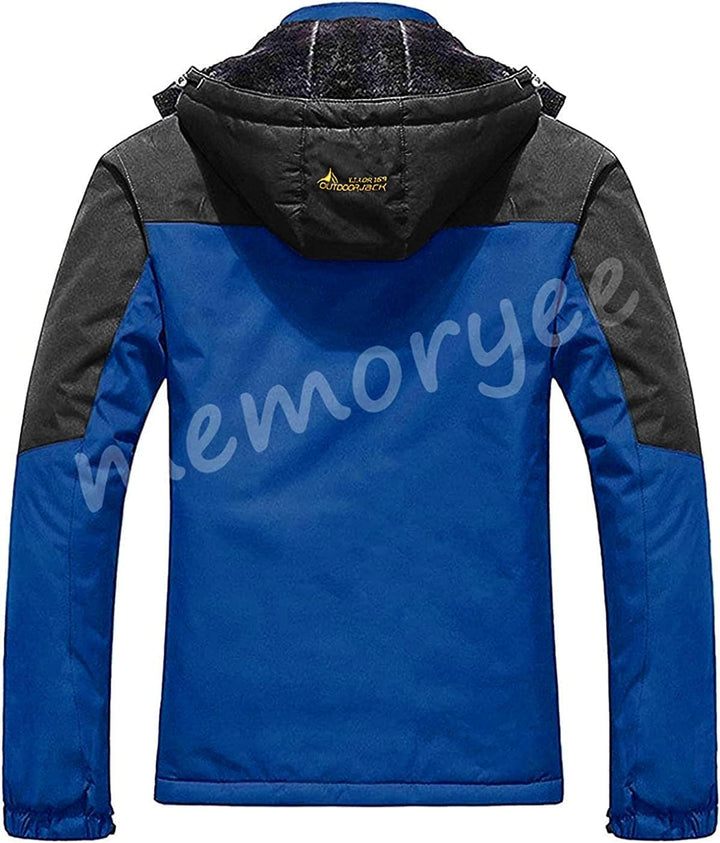 Memoryee Herren Ski Jacke Warmer Gefüttert Winter Fleece Mantel Wasserdichter mit Abnehmbarer Kapuze