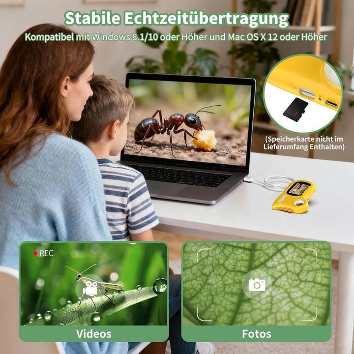 2 in 1 Mikroskop für Kinder, Deepoter 1000X Mikroskop Digital mit 2.0" IPS, Handy USB Mikroskop mit