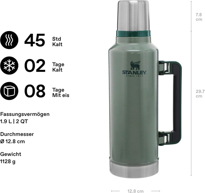 Stanley Classic Legendary Thermoskanne - Thermos Hält 15-48 Stunden Heiss oder Kalt - Edelstahl Ther