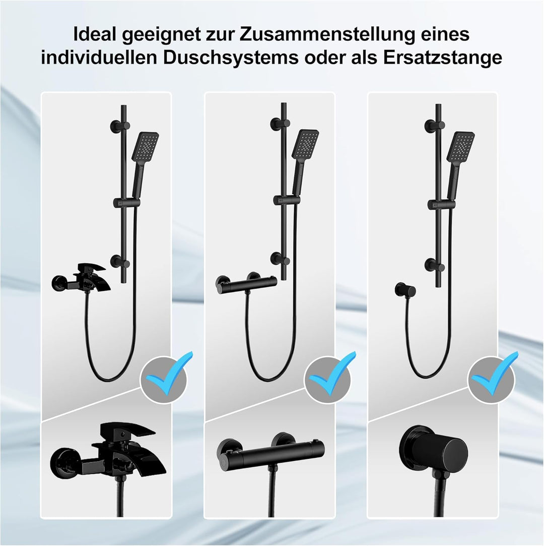 Görbach Duschset Duschbrause mit Schlauch und Halterung, Edelstahl Wassersparend Duschstange 70cm mi