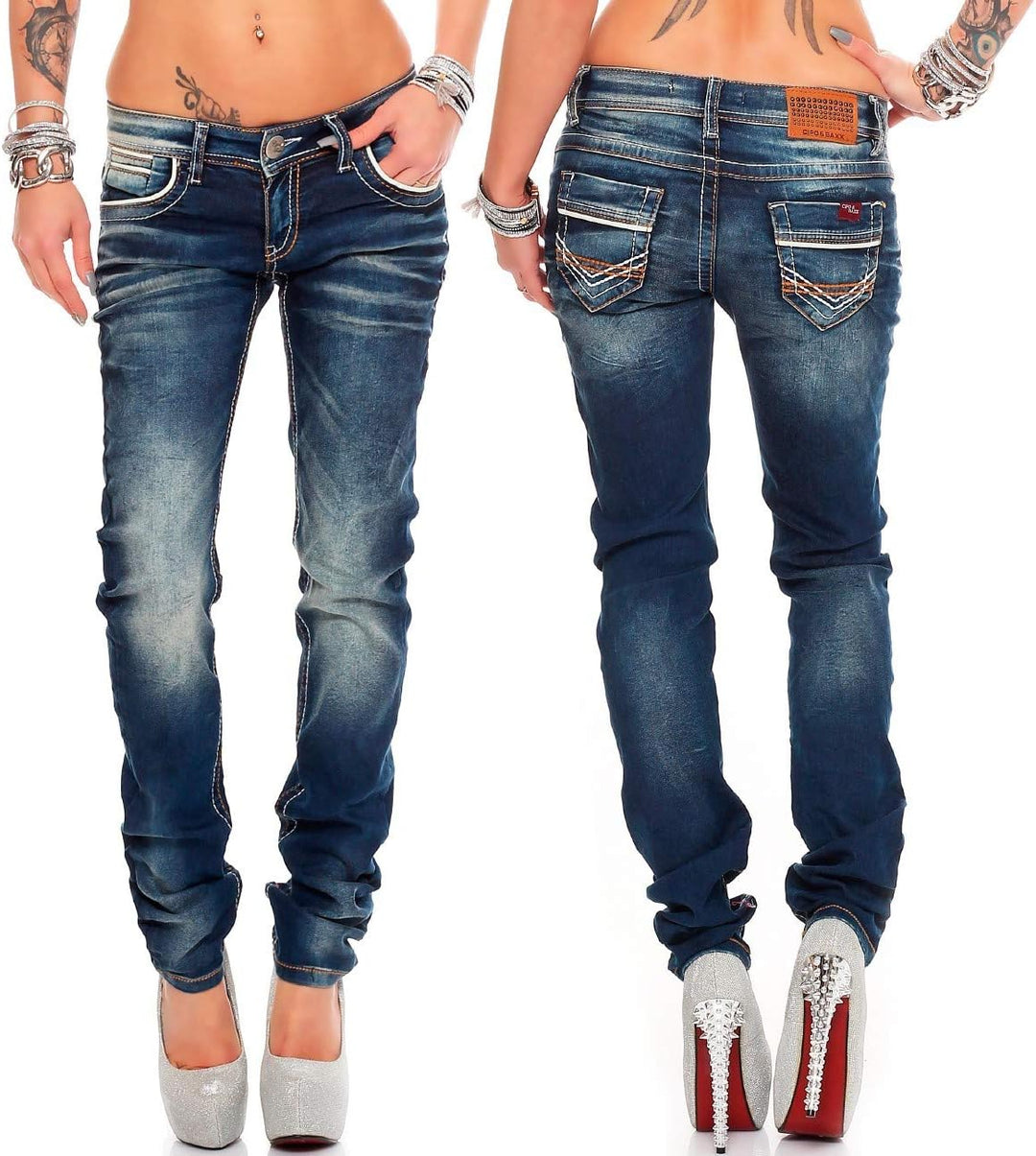 Cipo &amp; Baxx Sexy Damen Jeans Hose Hüftjeans Skinny Slim Fit Stretch Röhre Design 26W / 30L Blau - 26