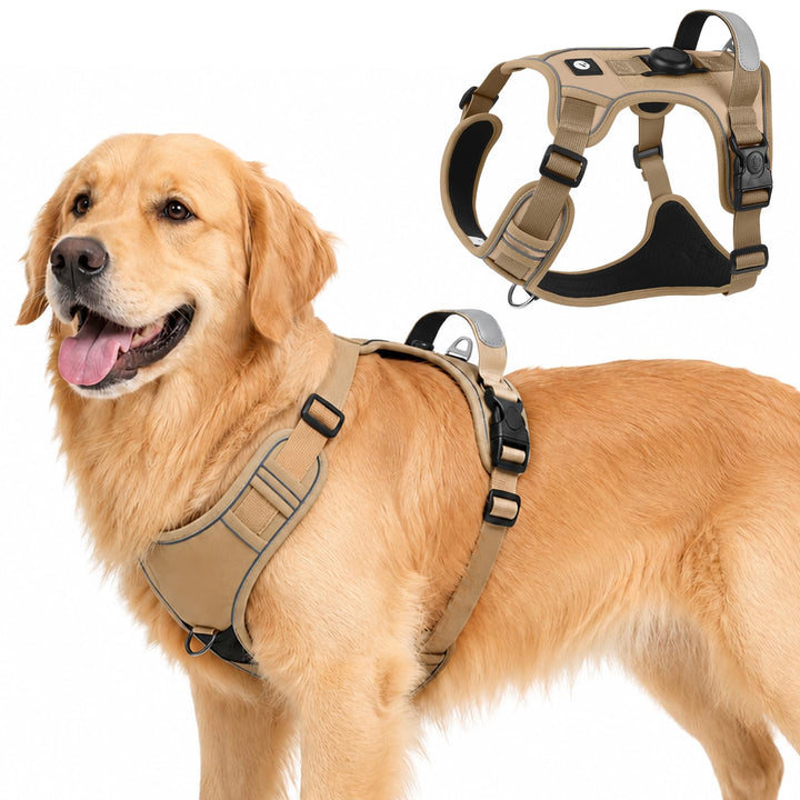 Hundegeschirr mit AirTag-Halter für Kleine Mittelgrosse Grosse Hunde, Anti Zug Geschirr Hund mit Gri