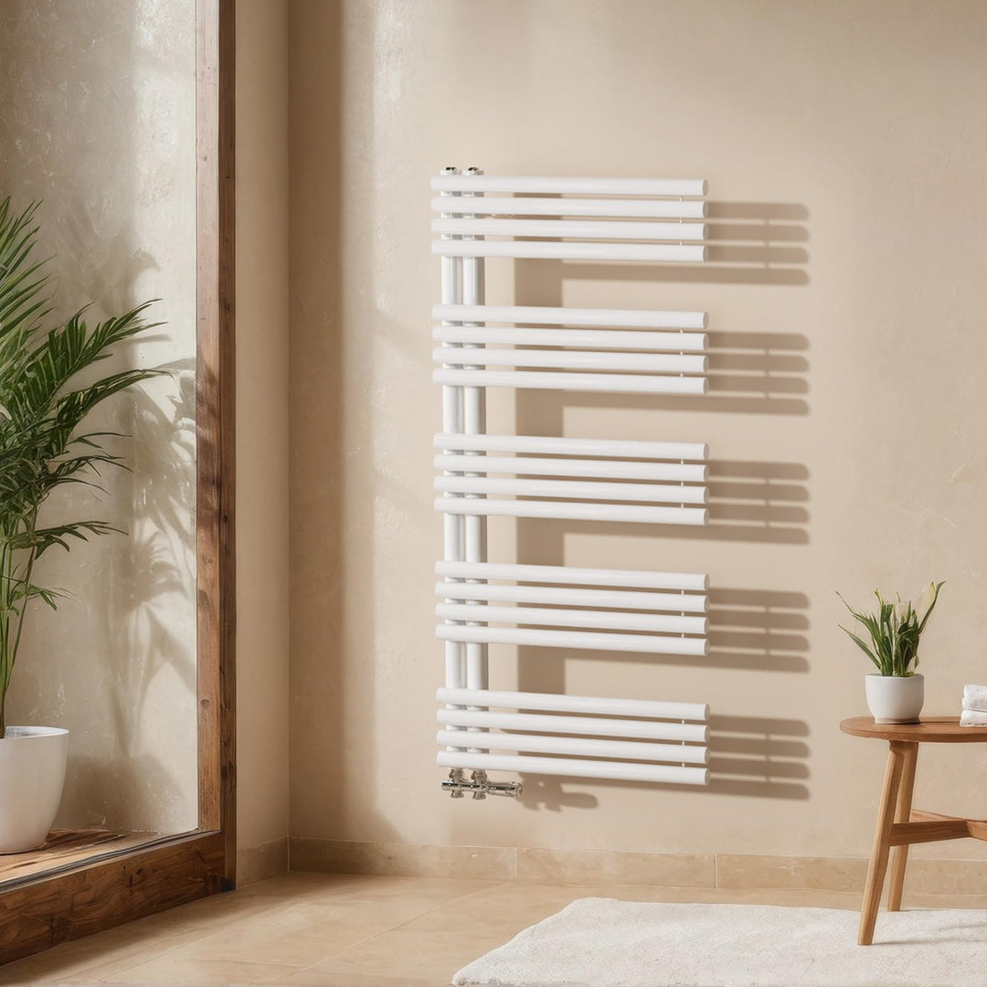 EMKE Design Rundrohr Handtuchheizkörper 1265x600 mm, Badheizkörper Handtuchhalter mit Seitenanschlus