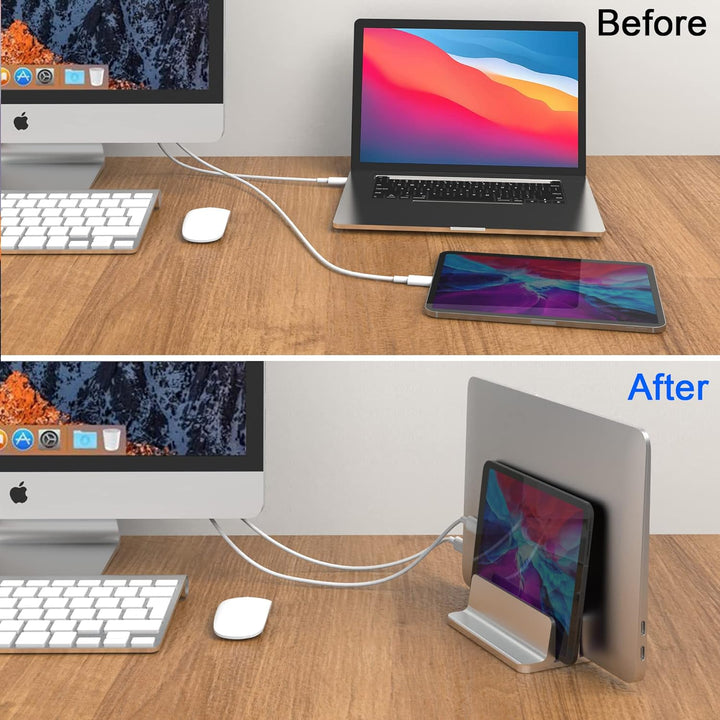 Vertikaler Laptop-Ständer, verstellbar, 2 Schlitze, Aluminium, Schreibtischhalterung (bis zu 43,9 cm