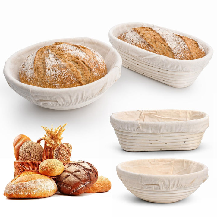 2 Stück Gärkörbchen Oval Rund, Banneton Gärkörbe Brot Set mit Leinen-Einsätzen, Atmungsaktiver Sauer
