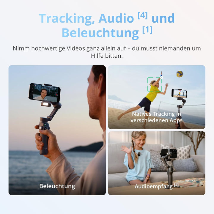 DJI Osmo Mobile 8 + Mic 3, Gimbal-Stabilisator für Smartphones, KI-Native-Tracking mit Audio und Bel