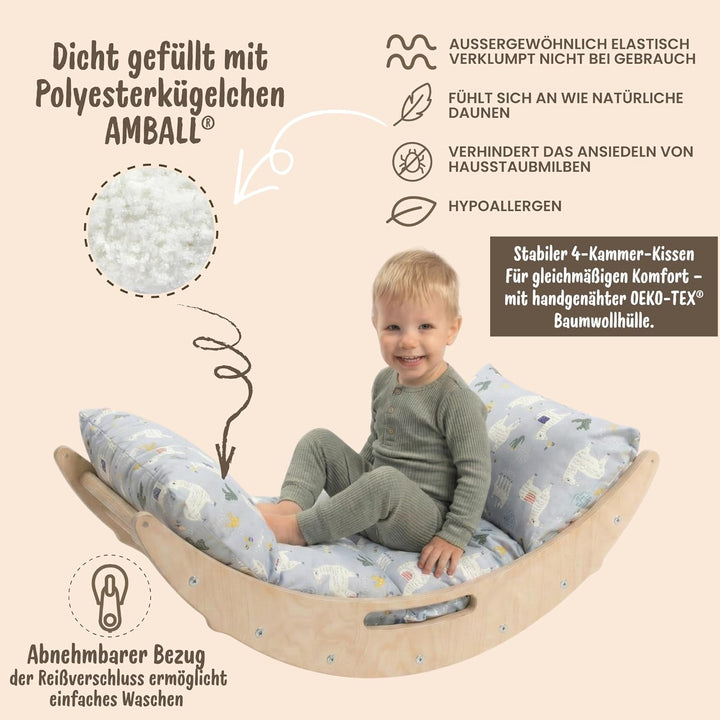WoodsCraft - Handmade 5in1 Montessori Kletterset: Kletterdreieck, Kletterbogen mit Kissen & 2in1: Ru