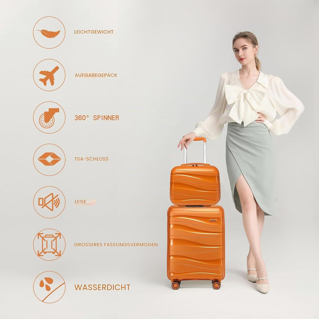 KONO Koffer Trolley 55cm Reisekoffer Set Leicht Hartschalenkoffer mit TSA Schloss Zwillingsrollen Ro