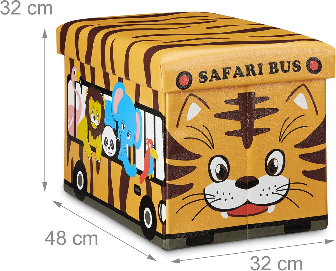 Relaxdays Faltbare Spielzeugkiste Tiger HBT 32 x 48 x 32 cm stabiler Kinder Sitzhocker als Spielzeug