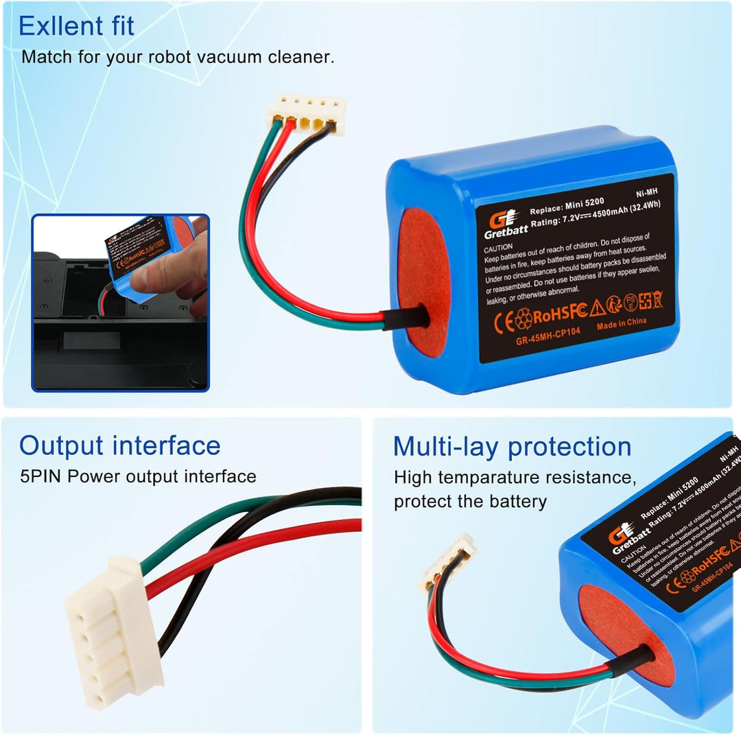 7.2V 4500mAh NI-MH akku wiederaufladbar, Ersatz-akku für IRobot Braava 380, 380T, 390T,Kompatibel mi