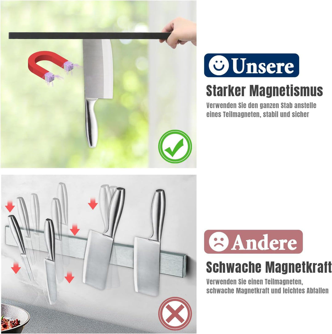 Dmore 59 cm Magnetleiste Messer mit 4 Haken, schwarzer Messerhalter magnetisch ohne Bohren, leistung