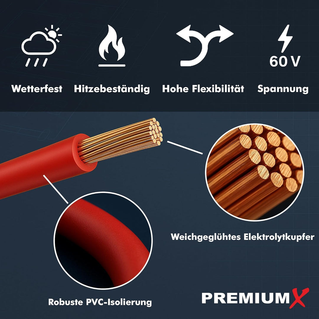 Premium X Fahrzeugleitung FLRY-B 20m 4mm² Rot I Flexible KFZ Kabel Litze I asymmetrisch konstruiert