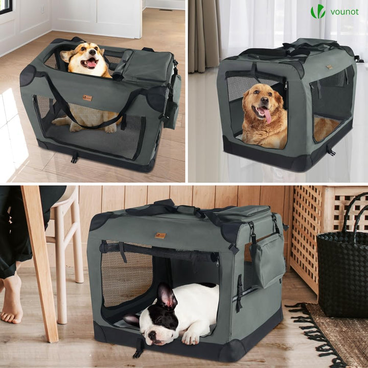 VOUNOT Hundebox faltbar, Transportbox Katze Hunde, Hundetasche, Oxford-Gewebe, Netzstoff, Atmungsakt