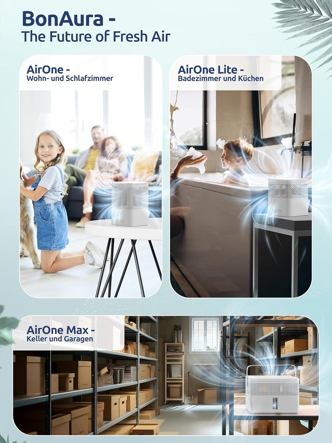 BonAura® 2 x AirOne Max Luftentfeuchter ohne Strom bis 33m² I 360° Belüftung I Raumentfeuchter mit A