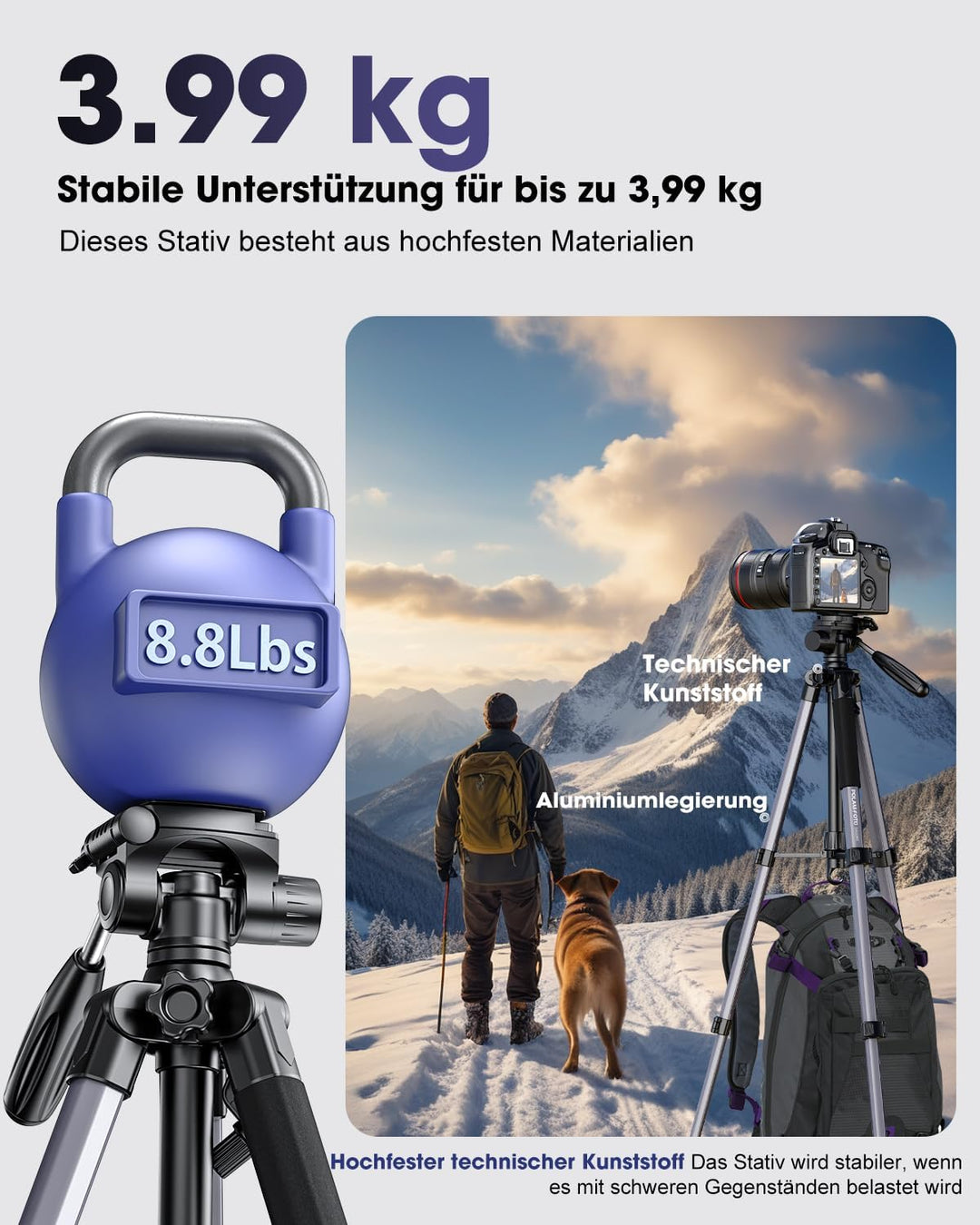 POLAM-FOTO Kamera stativ, 188 cm, Reisestativ mit Tragetasche, mit Handyhalterung, Aluminium, für Mi