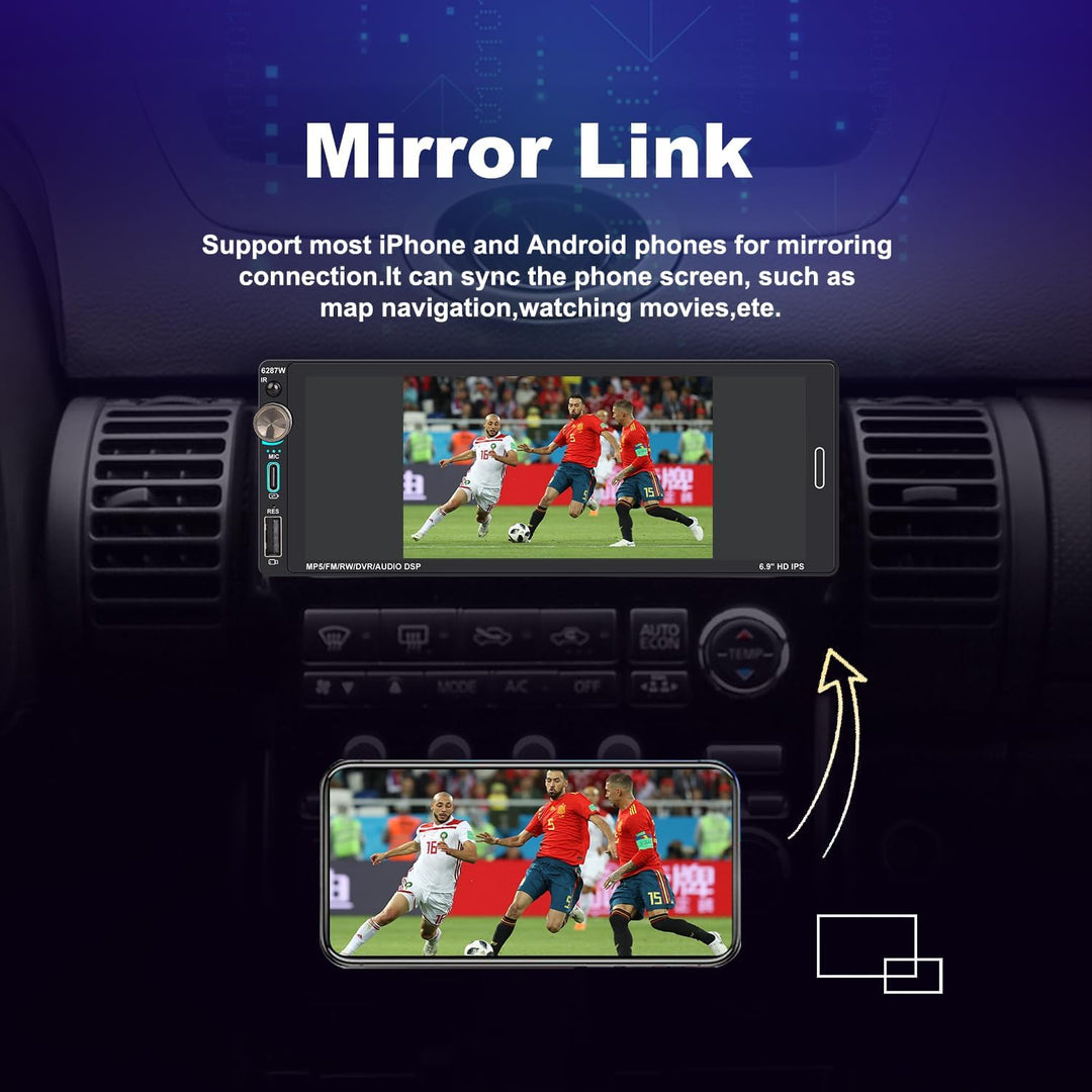 Autoradio 1Din mit Bildschirm (6,9") Kompatibel mit Apple CarPlay [Wireless] Android Auto Bluetooth