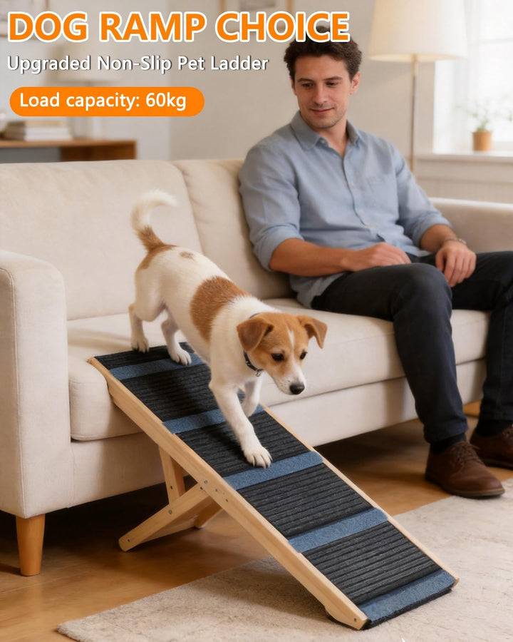 Hunderampe aus Holz, Hundetreppe Hunderampe Klappbar für Sofa, Bett oder Auto, 4-stufig höhenverstel