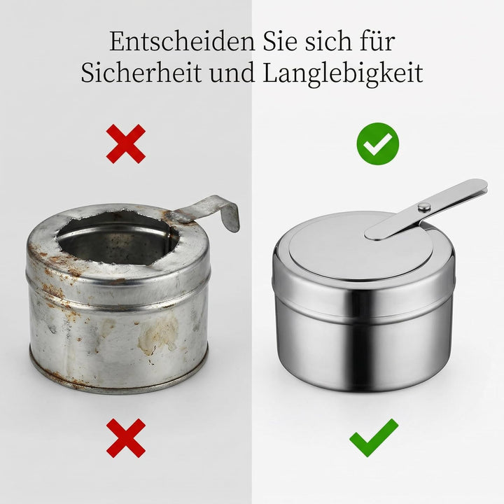 HEMOTON Edelstahl Brennstoffbehälter 2 Stück Mit Deckel Für Spiritusbrenner Chafing Dish Brennpasten