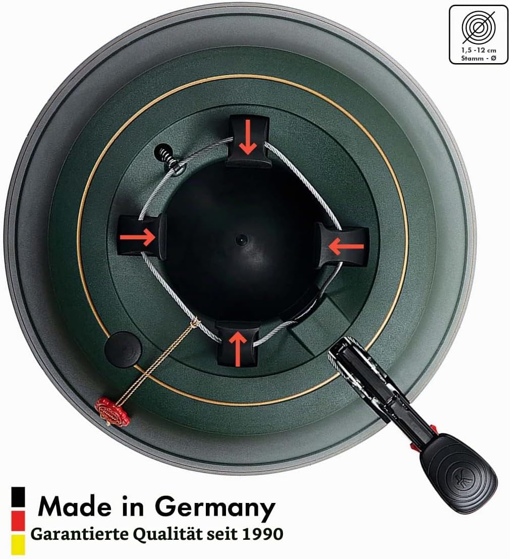 KRINNER Weihnachtsbaum Christbaumständer PREMIUM XL grün inkl. Fusspedal- und Einseiltechnik Sicherh