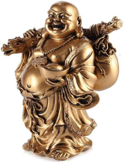 Lachender Buddha Feng Shui von Fortune 17x10x15cm Goldfarben, 17x10x15cm Goldfarben
