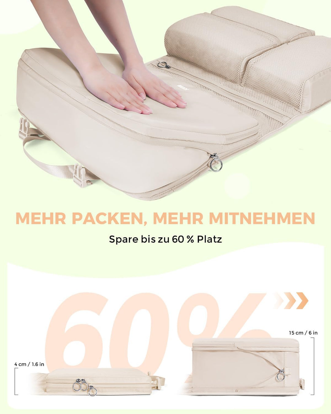 WANDF 6-in-1 Packing Cubes Koffer Organizer mit 360°-Aufhängehaken, Wasserabweisende Packwürfel Komp