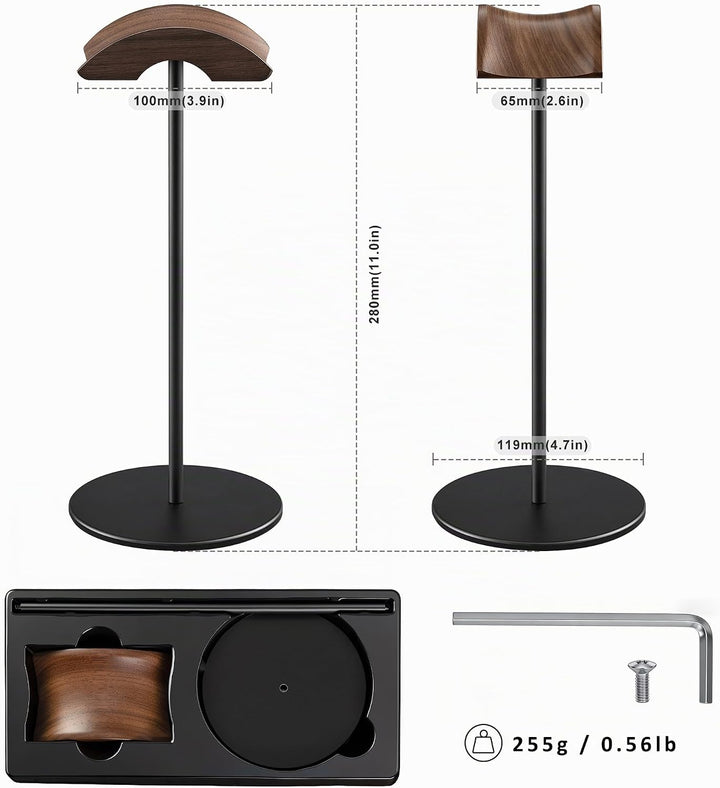 QinCoon Kopfhörer Ständer, Headset Halterung aus Walnuss Holz & Aluminium, Natur Walnuss Gaming Kopf