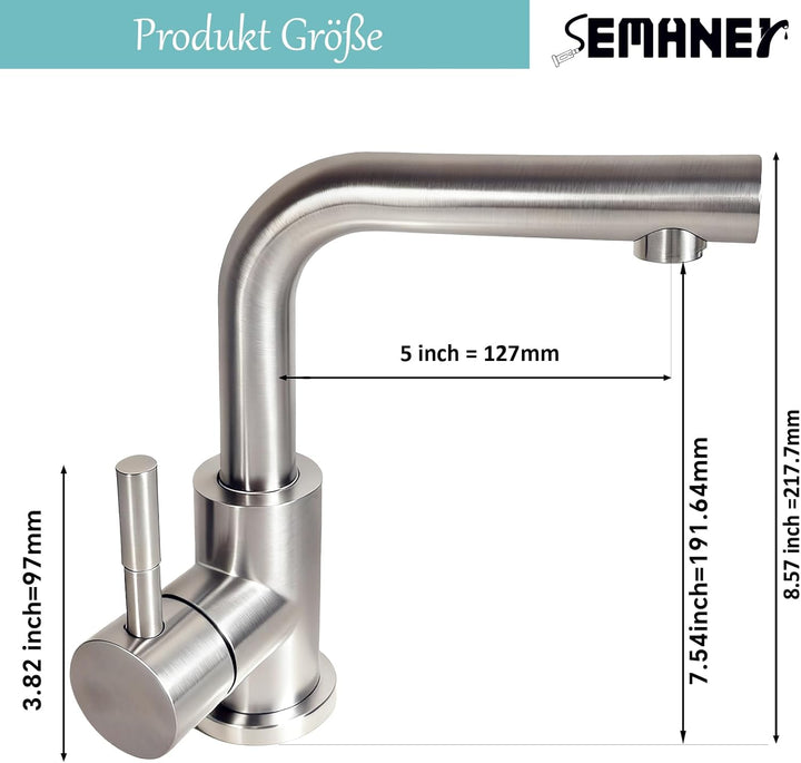 Wasserhahn Bad, SEMANEY 360° Drehbar Waschbecken Armaturen, Einfache Montage Einhebelmischer Waschbe