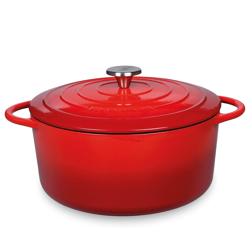 Küchenprofi Gusseisen Bräter mit Deckel, rot/innen schwarz , 26 cm, Schmortopf, Auflaufform, Dutch O