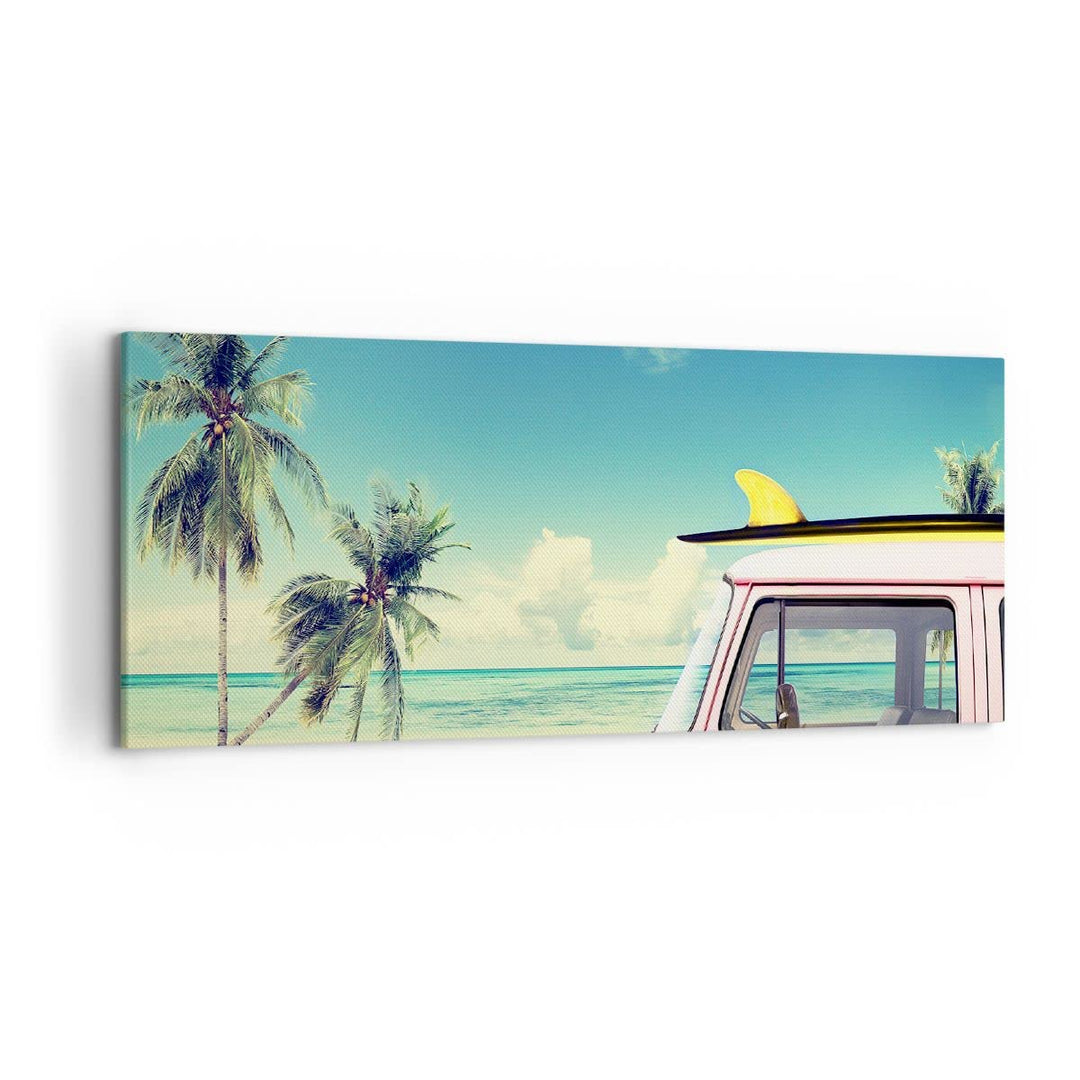 Wandbilder Dekoration Wohnzimmer Auto Surfbrett Strand Ozean Panorama Bilder auf Leinwand 120x50cm L