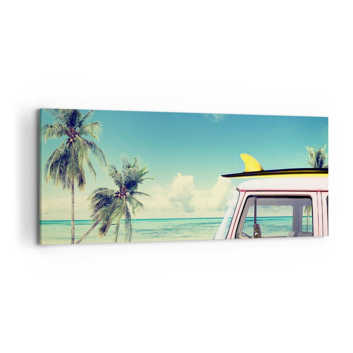 Wandbilder Dekoration Wohnzimmer Auto Surfbrett Strand Ozean Panorama Bilder auf Leinwand 120x50cm L
