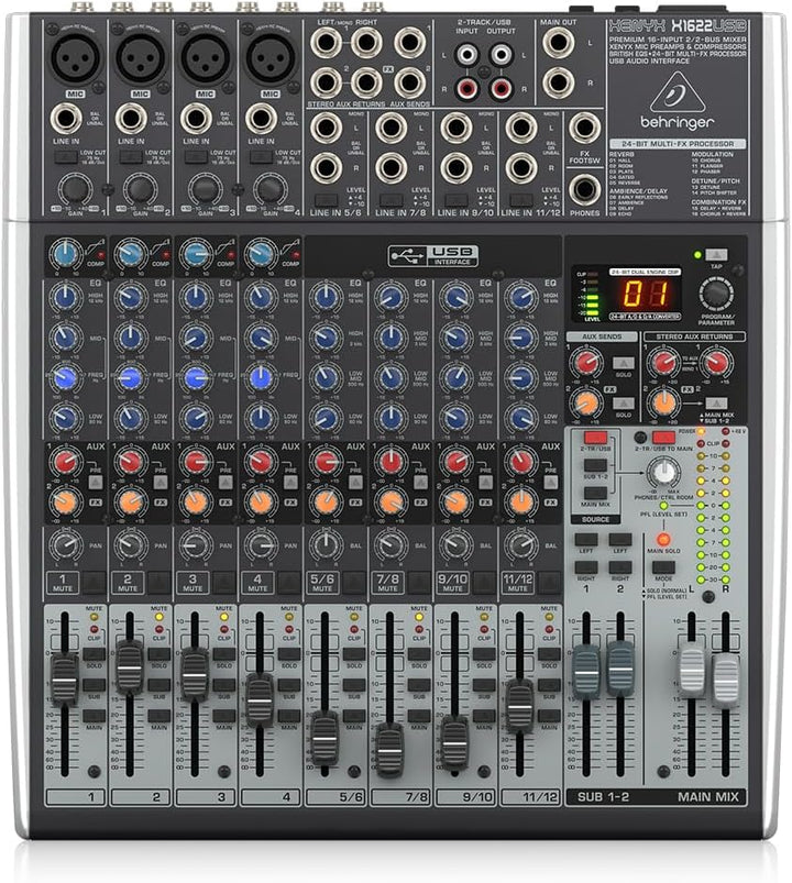 Behringer XENYX X1622USB Premium 16-Input 2/2-Bus Mixer mit XENYX Mic Preamps und Compressors, Briti