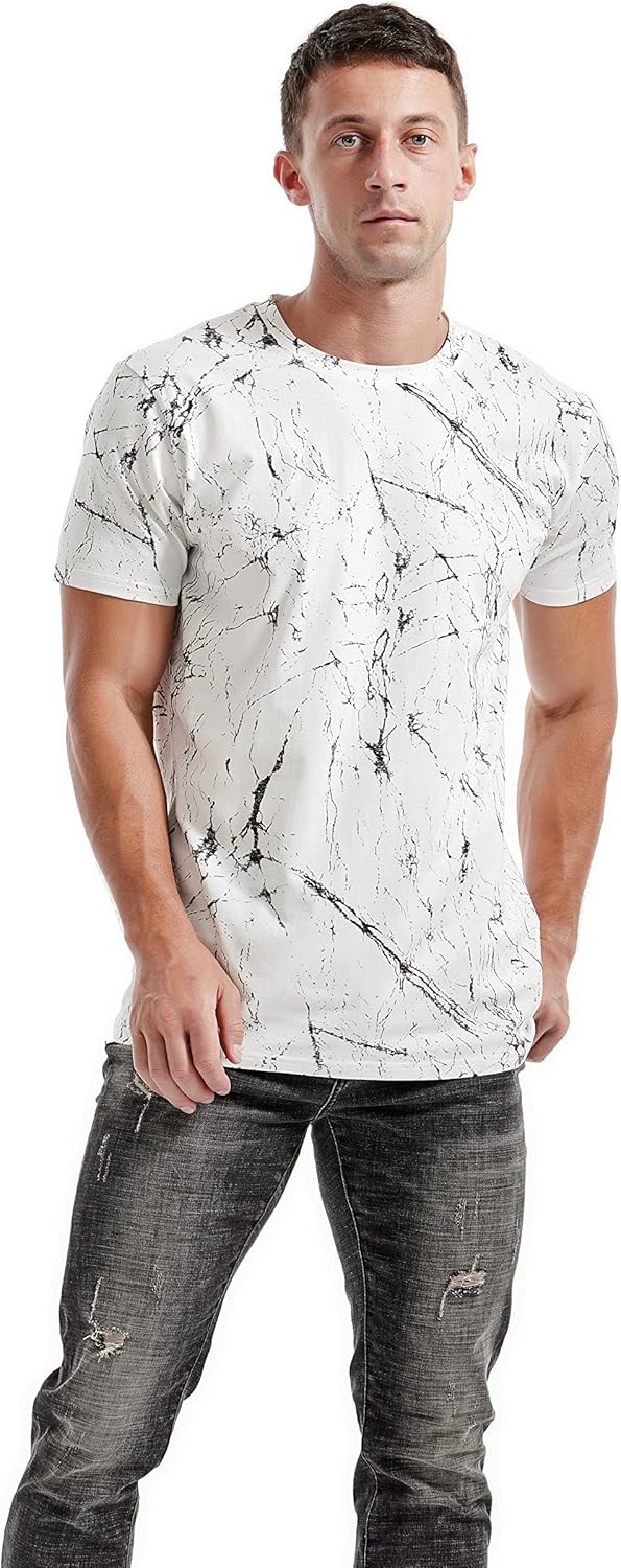 RONOMO Herren Mode Krawatte Dye T-Shirt Casual Print T-Shirt Graffiti T-Shirt L Sh Weiss, L Sh Weiss
