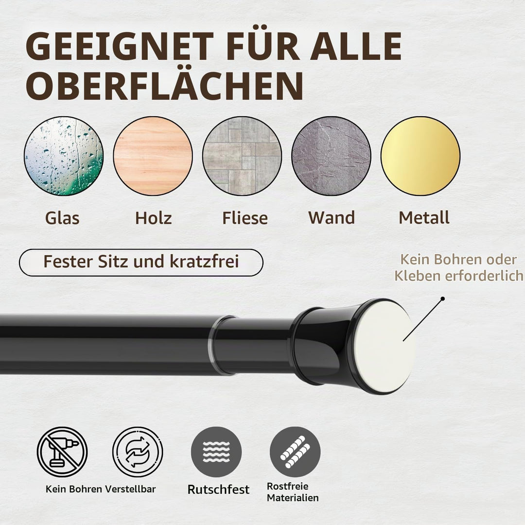 Gardinenstange ohne Bohren schwarz 50-70cm | 1 Stück Teleskopstange | Duschstange &amp; Vorhangstange zu