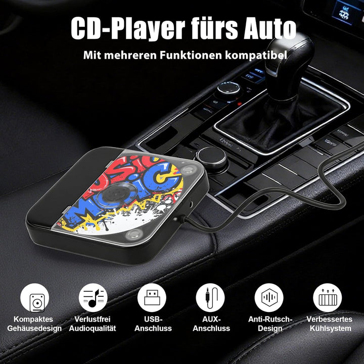 CD Player für Auto, Externer Universal Auto CD Player mit USB/AUX-Anschluss, Plug & Play, Anti-Skip-