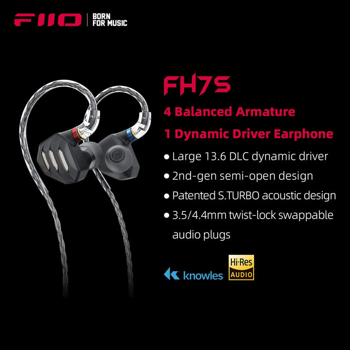 FIIO FH7S In-Ear-Kopfhörer Hochleistungs-1DD+4BA Hybrid-Technologie IEM-Ohrhörer mit 3,5/4,4 mm Stec